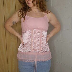 y2k Limited Too Coquette Barbie Balletcore Style Pink Ribbon Peplum Tank Top